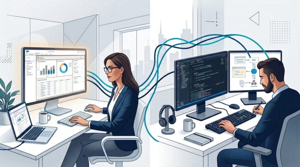 Salesforce admin vs developer comparison guide for hiring managers deciding which role to hire first