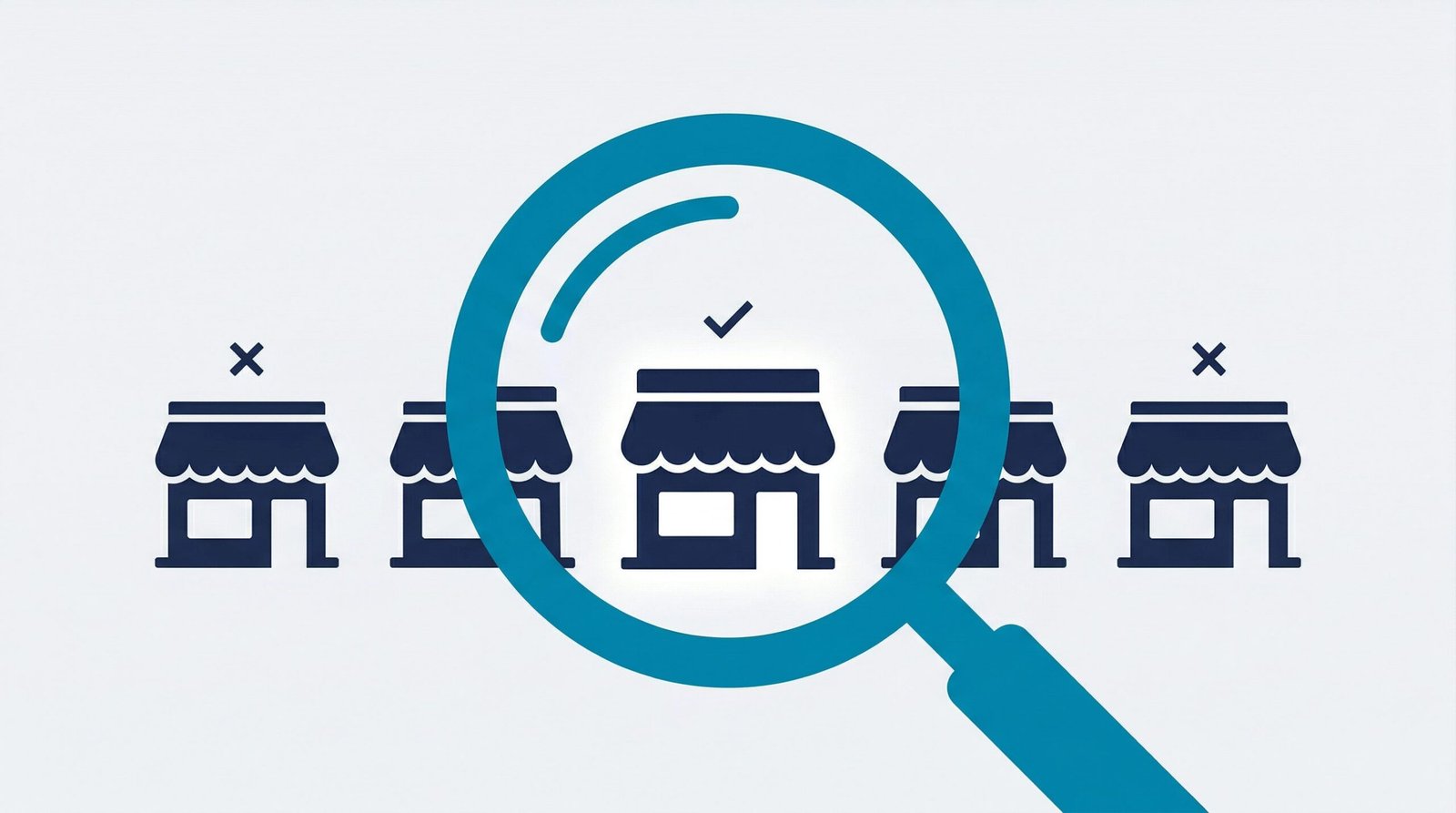 Salesforce recruiting agency selection guide showing magnifying glass evaluating agencies with checkmarks and red flags for hiring managers